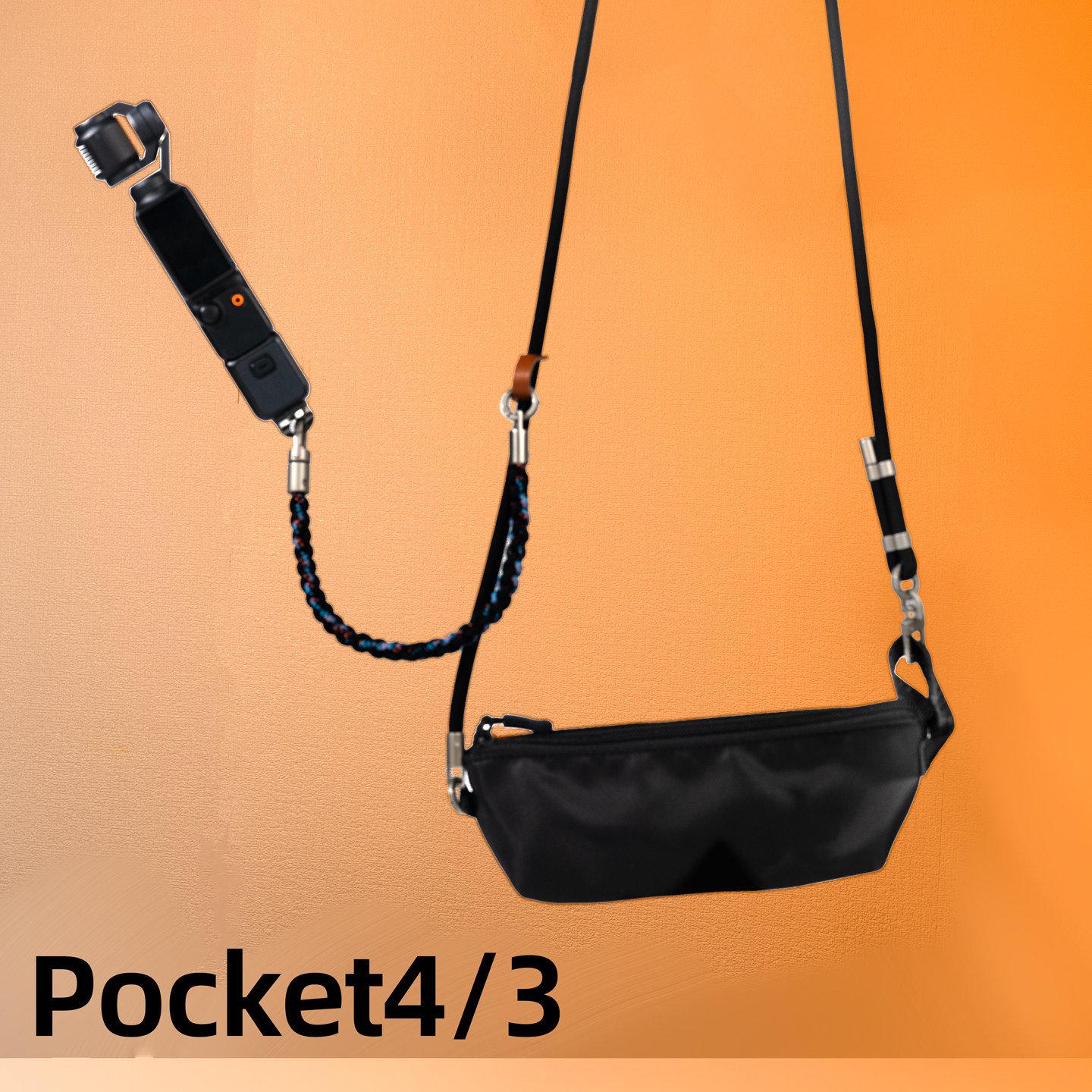 适用DJI大疆Pocket4/3斜挎挂绳可调节长度配螺丝pk4云台相机口袋3相机专用收纳袋挂绳腰包运动数码摄像机配件