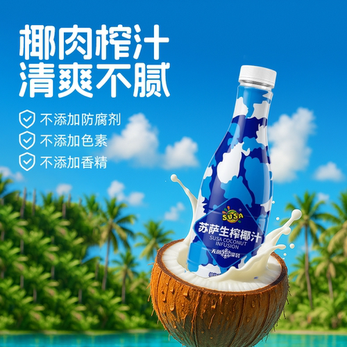 SUSA苏萨生榨椰汁椰奶880克*6瓶植物蛋白饮料无菌冷罐装