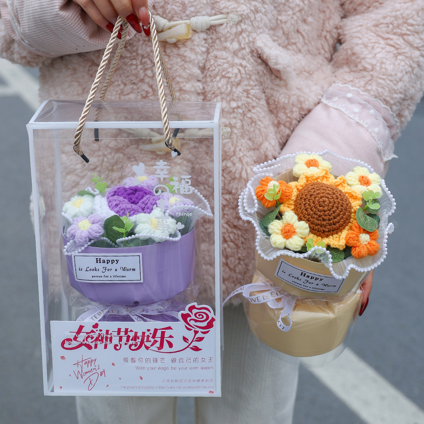 三八妇女节手工针织玫瑰毛线花束礼盒女神生日小礼物送女朋友闺蜜