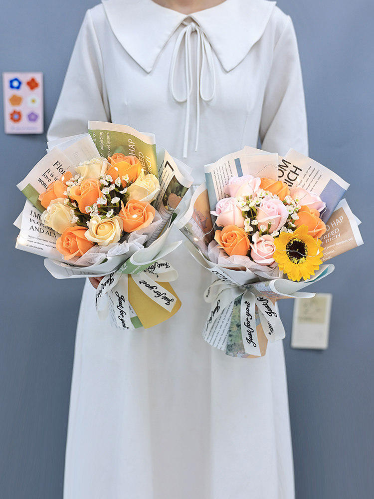 Practical birthday bouquet simulated sunflower rose soap small bouquet finished product for boyfriend, girlfriend, best friend, colleague