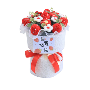 手工针织编织仿真柿子花束草莓苹果毛线花送孩子闺蜜朋友生日礼物