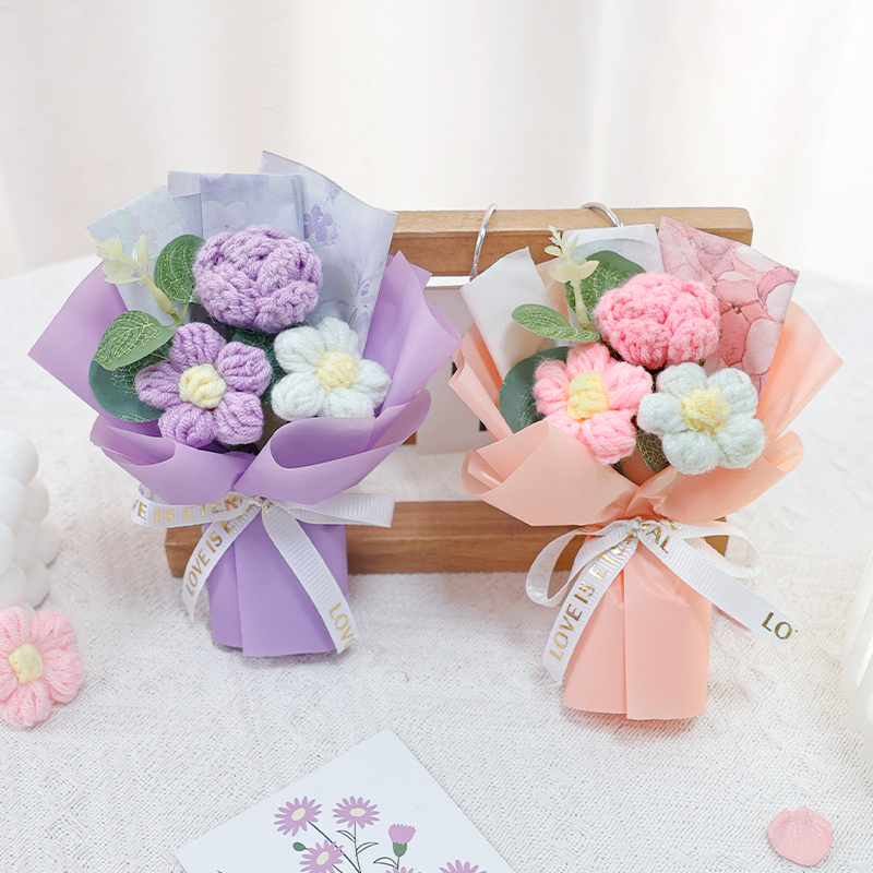 针织毛线向日葵迷你仿真小花束口袋小花惊喜生日礼物送女朋友闺蜜