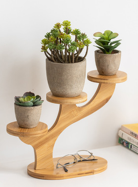 bamboo windowsill Multi-small Flower Shelf Desktop 迷你花架