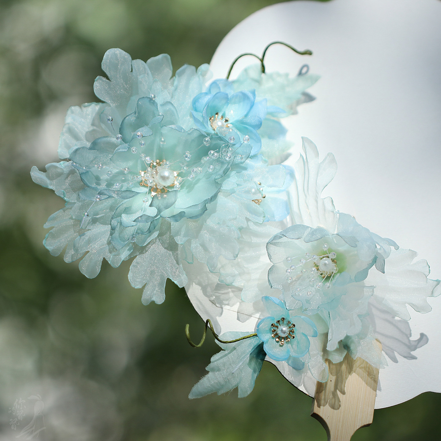 凝露 纱绢烫花发夹蓝渐变花朵步发饰