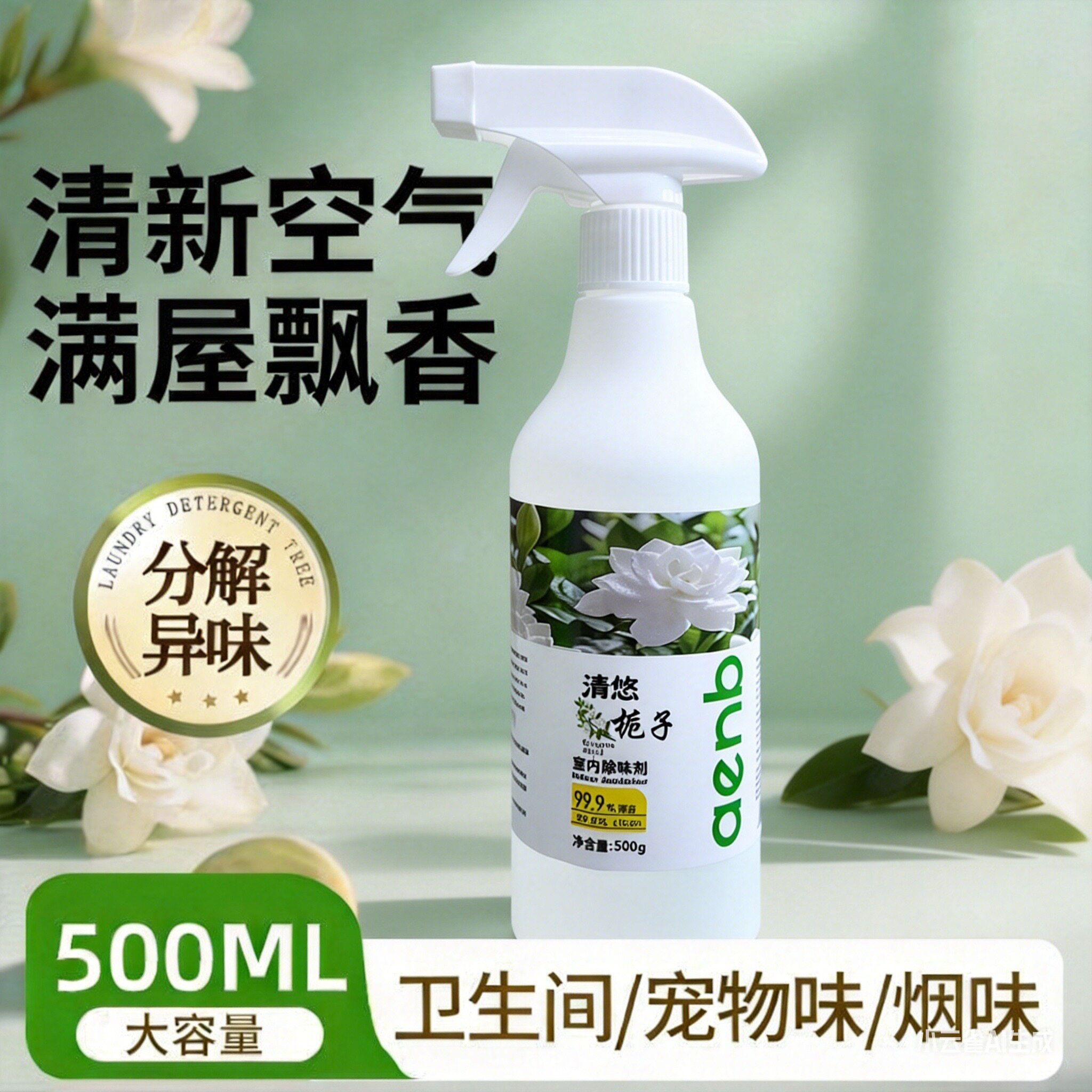 老人房除臭喷雾无酒精宠物厕所除味栀子花香便携空气清新剂