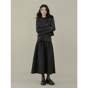 秋冬韩系简约风马甲半身裙套装 女秋冬显瘦气质通勤设计感套装