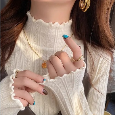 半高领木耳边打底针织衫女毛衣