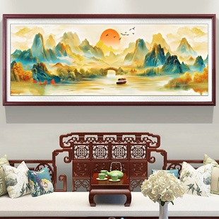 江山如画万里江山2025新款线绣客厅卧室床头风景中式现代简单满绣