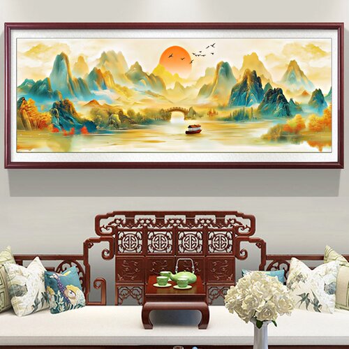 江山如画万里江山2025新款线绣客厅卧室床头风景中式现代简单满绣