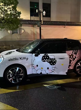 适用于宝 马迷你车身涂装车贴KT猫三丽欧MINIF56改装卡通车身贴纸