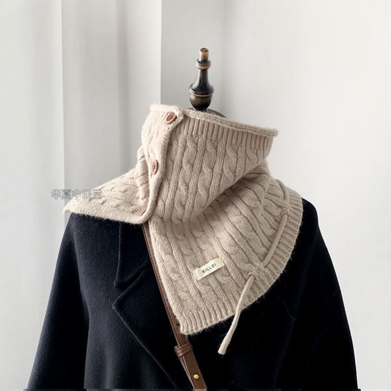 2024新款韩版秋冬季护颈脖套女保暖假领子百搭针织毛线帽两用围脖