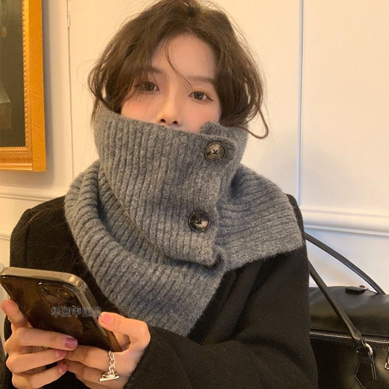 小红书同款针织套头围脖高领加厚保暖纽扣围巾秋冬纯色护颈假领子