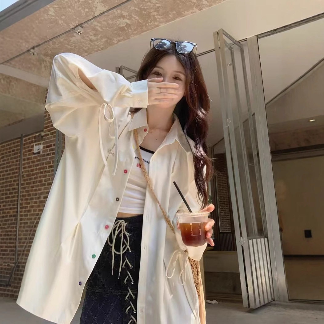 胖妹妹春夏季防晒彩色纽扣长袖衬衫外套女2026年新款开衫衬衣上衣