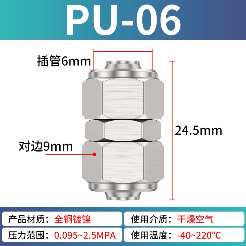 气管快速接头PG变径PU快拧直通配件大全4/6/8/10货车气路快速接头