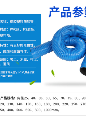 pvc蓝色钢丝波纹n塑料通风软管防腐排水管吸尘排尘管排风管排烟管
