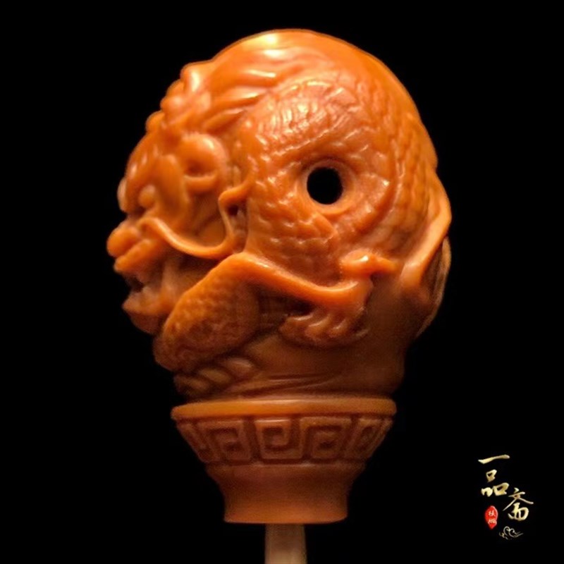 龙头橄榄核三通配饰文玩手串佛头配件配珠大核雕单籽一体精雕雕刻图片