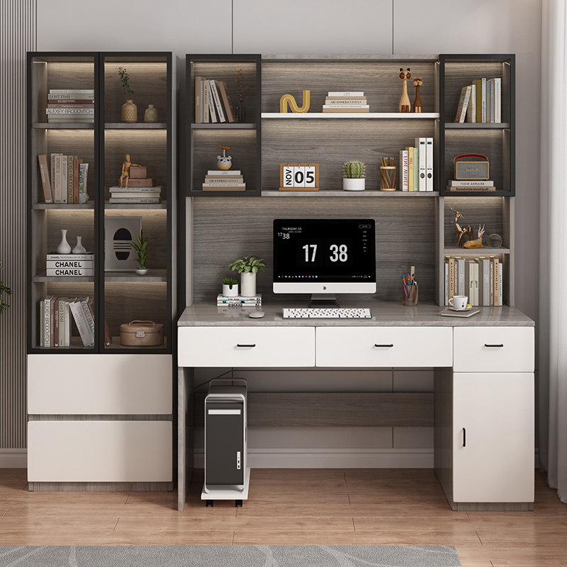 书桌书架一体桌房间简约学习桌书柜组合电脑桌卧室家用学生书桌