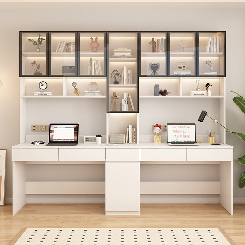 实木双人书桌书架一体学习桌书柜组合办公桌家用电脑桌儿童书桌,住宅家具,电脑桌,淘宝优惠券,粉丝福利购,淘宝优惠卷