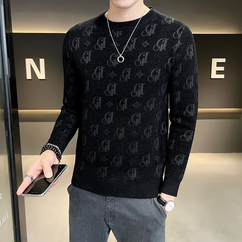 店主风2022秋新男士套头纯色休闲提花简约打底毛衣B255M07P68,男装针织衫/毛衣,电商B255