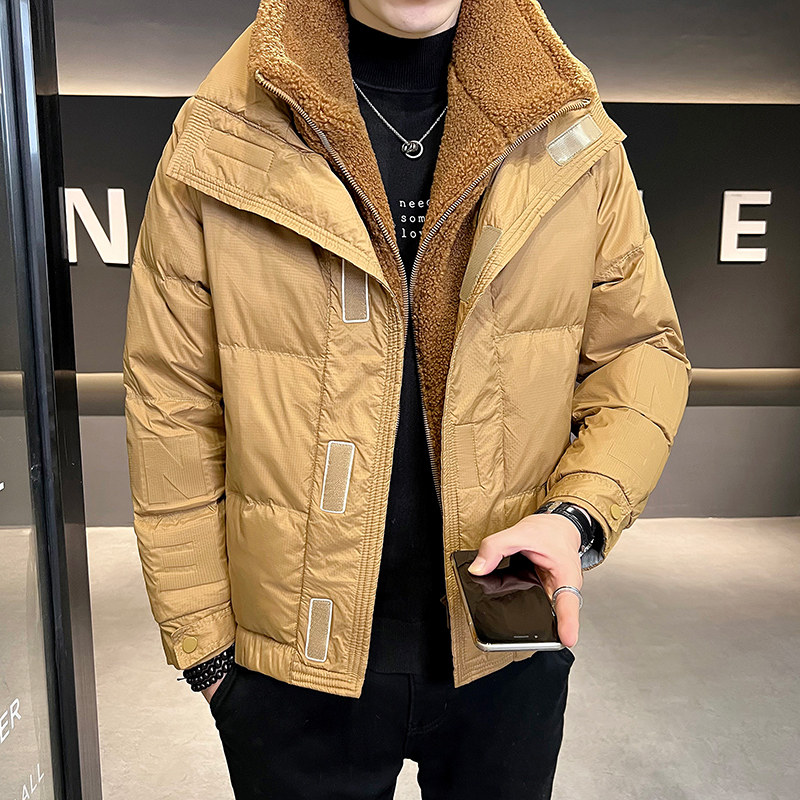 B255 185-P185控268 店主风男士假两件毛领高品质羽绒外套男图片