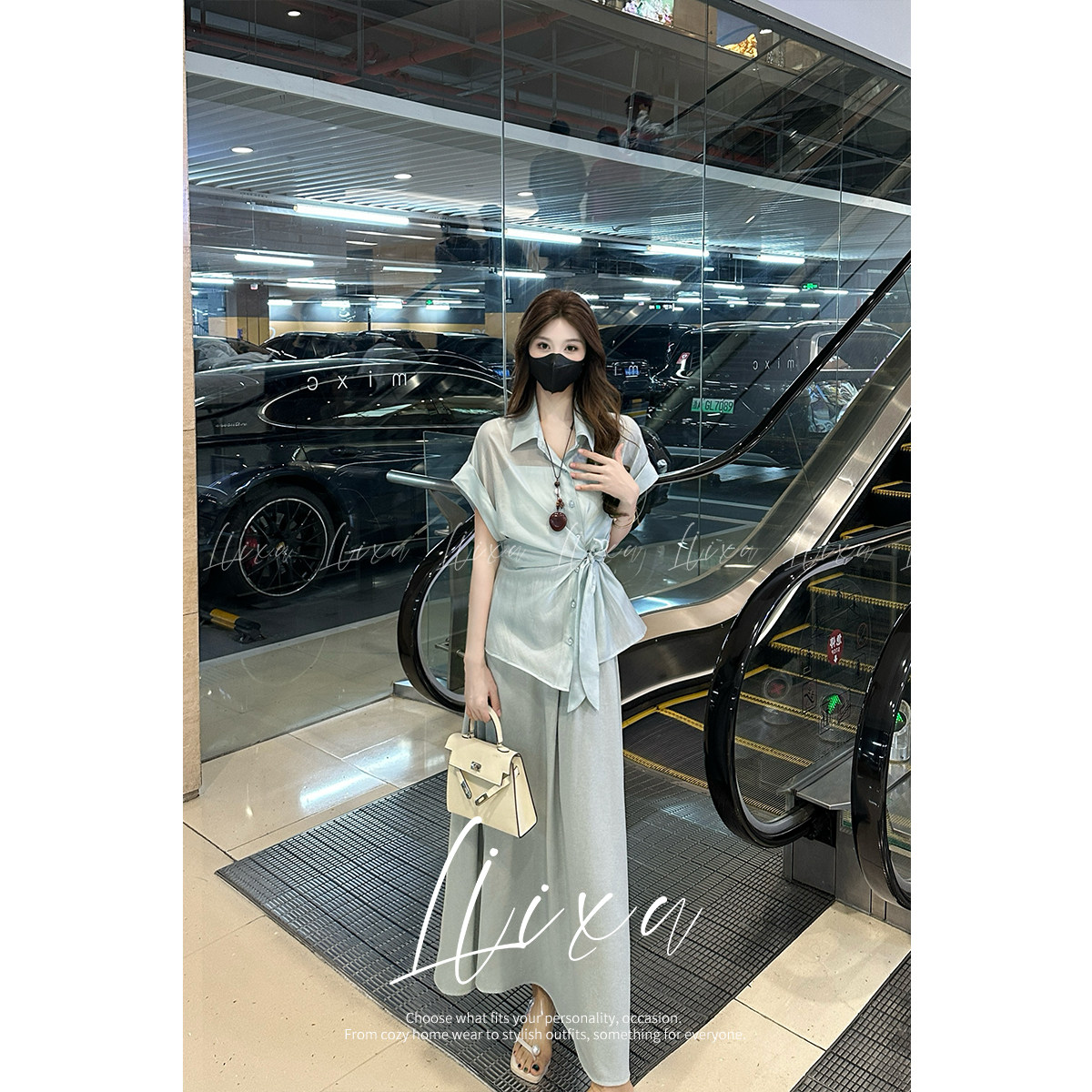 【金金宠粉】"薄荷微凉"衬衫＋裙子＋吊带三件套L52TZ359