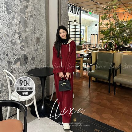 露露酱NN~「红璃树莓」羽绒内胆外套高腰阔腿裤两件套L48TZ071