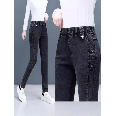 高腰牛仔裤女秋季2025新款百搭显瘦弹力铅笔裤小脚女士长裤加绒