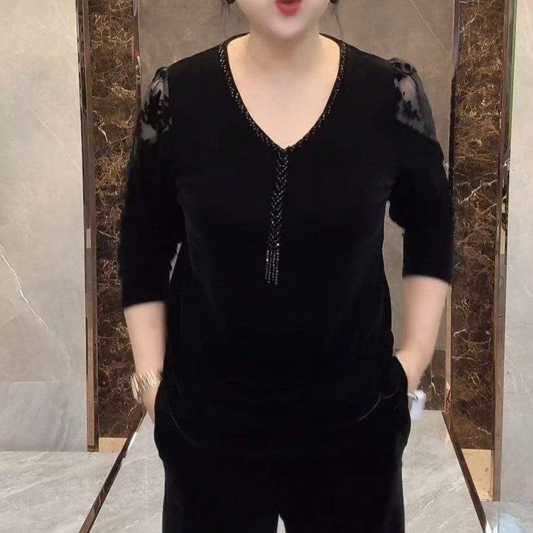 秋季显瘦时尚百搭洋气网红黑色打底衫蕾丝衫/雪纺衫秋季新款薄a5