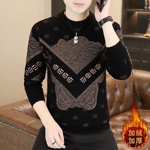 时尚 加绒加厚毛衣时尚 烫钻打底衫 款 提花a46 秋冬男士 香港曼信男装