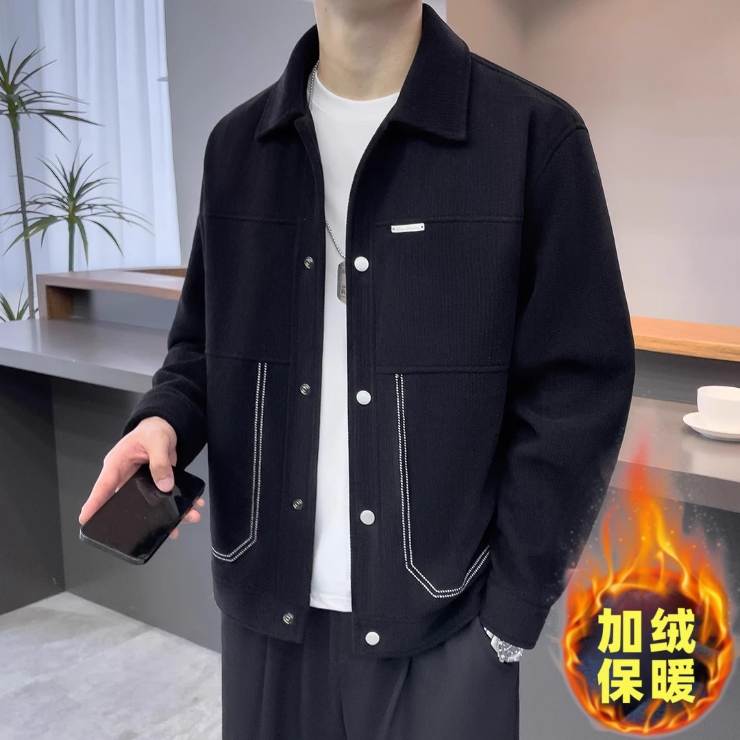 正仔服饰秋冬季男款加绒加厚呢子夹克外套高级感潮流短款毛呢