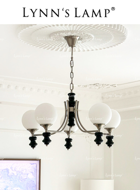 Lynn's立意 中古黑色包豪斯吊灯 客厅卧室玻璃魔豆书房复古法式灯