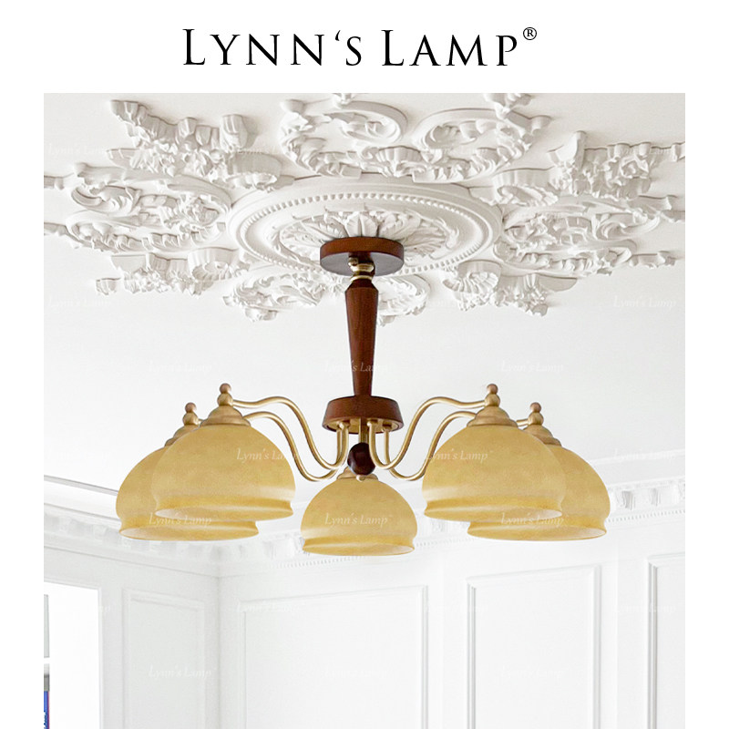 Lynn's立意 法式实木客厅吊灯 卧室餐厅黄铜复古新中式房间主灯,家装灯饰光源,客厅吊灯,淘宝优惠券,粉丝福利购,淘宝优惠卷