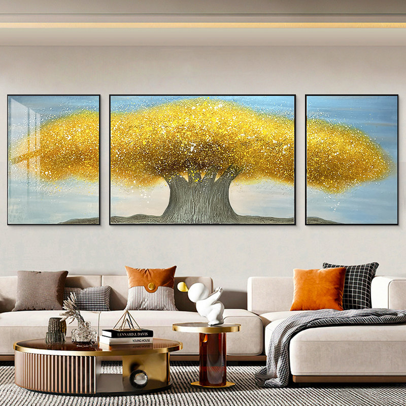 手绘三联画油画客厅装饰画挂画