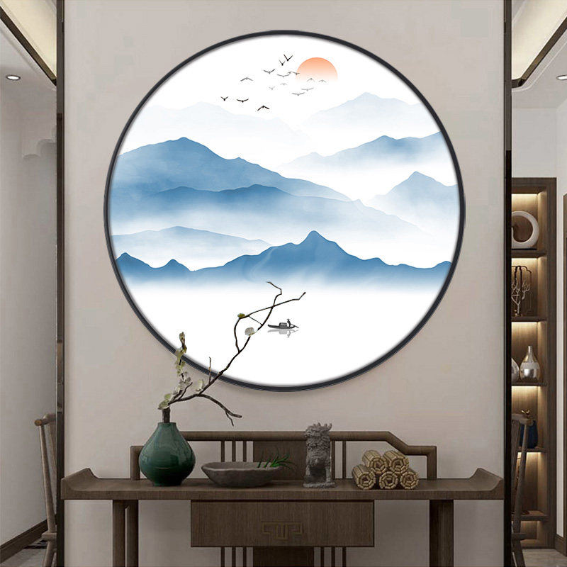 手绘客厅玄关餐厅圆形油画装饰画