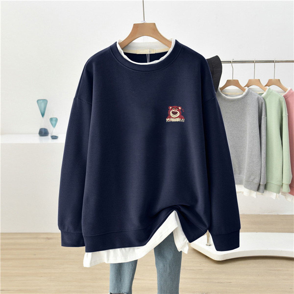 新品美式复古宽松休闲假两件加绒圆领卫衣女设计感小众秋季上衣服,女装/女士精品,卫衣/绒衫,淘宝优惠券,粉丝福利购,淘宝优惠卷