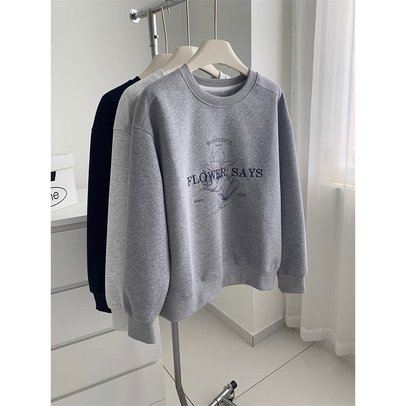 法式复古大码无帽卫衣女秋季上衣