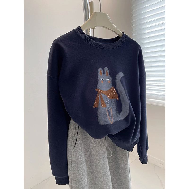 韩版大码宽松无帽卫衣女款2025秋冬季新款胖mm设计感小众上衣外套