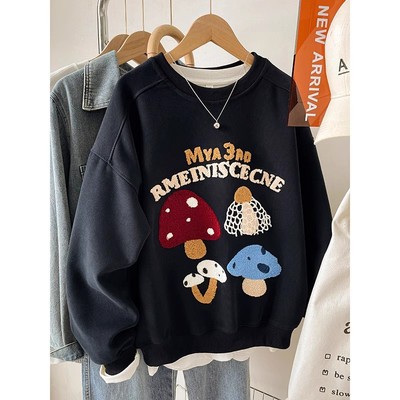 【优质面料】黑色无帽圆领卫衣女