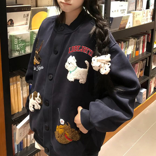 2025新款秋冬加绒加厚棒球服胖mm大码宽松慵懒风小个子卫衣外套女