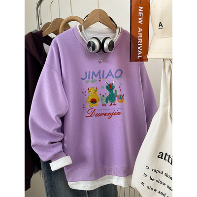 宽松中长款加绒加厚圆领上衣