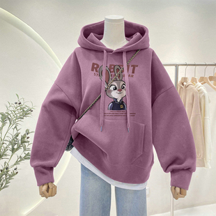 新品胖mm大码宽松秋冬女装上衣2026新款加绒加厚长袖连帽卫衣女款