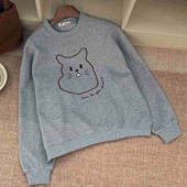 2026新款 春季 宽松oversize刺绣圆领卫衣女款 韩系小个子高级感上衣