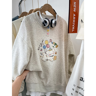 宽松显瘦大码胖mm加绒卫衣女款秋冬季2026新款圆领刺绣小个子上衣