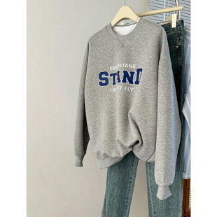 灰色卫衣女款2026新款oversize宽松美式慵懒chic无帽外套春秋薄款