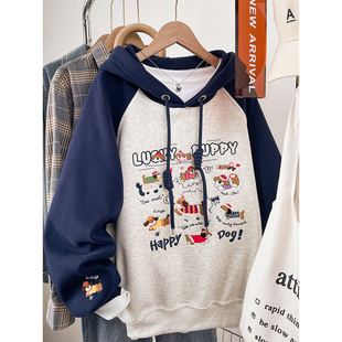 高级感刺绣小狗连帽卫衣女款秋冬季2026新款胖mm宽松大码加绒外套