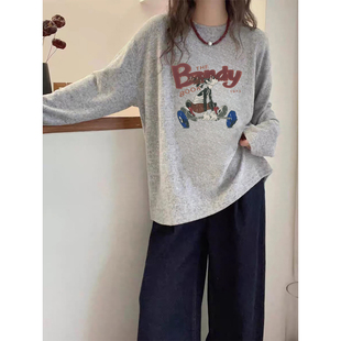 大码胖mm加绒长袖t恤女高级感可外穿打底衫秋冬加厚宽松圆领上衣