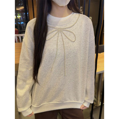 【优质面料】宽松钉珠圆领卫衣女