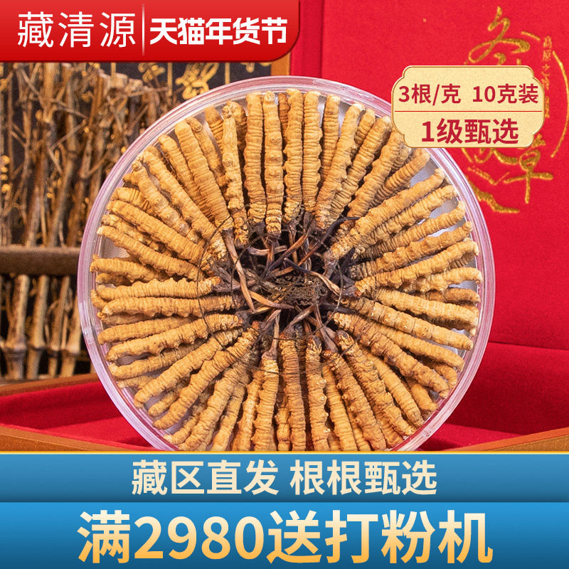 藏清源虫草正品3条/克10克30条礼盒装冬虫夏草干货旗舰店无断草