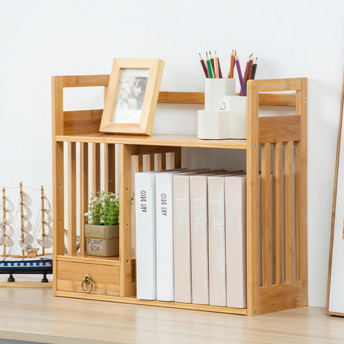 楠竹简易办公桌书架儿童多层收纳