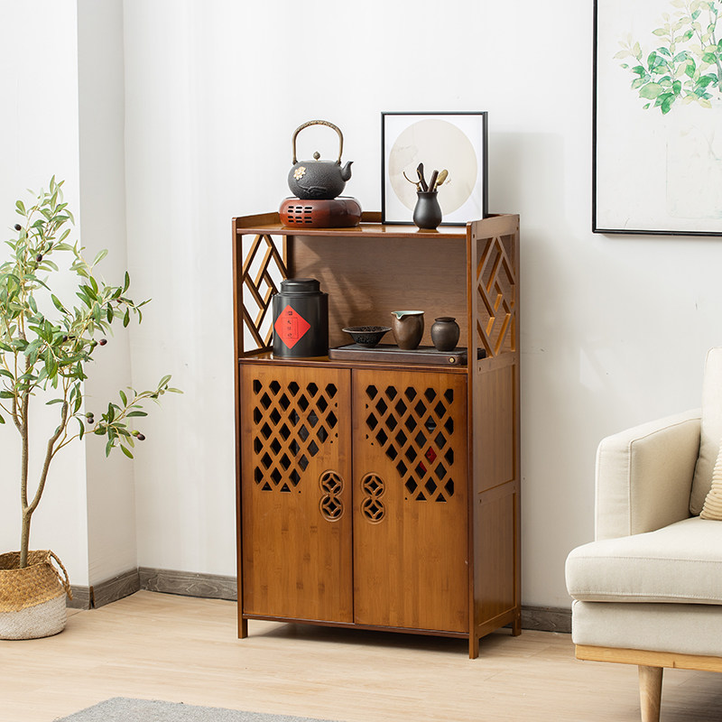 餐边柜置物架新中式厨房小柜子客厅摆件茶边柜竹子储物柜茶水柜